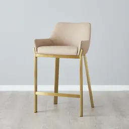 Arya II Sand Beige Vegan Leather 67cm Counter Stool - Brushed Gold Metal Legs