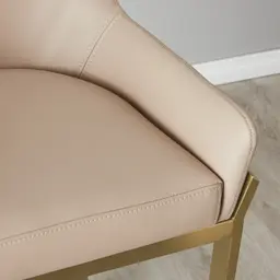 Arya II Sand Beige Vegan Leather 67cm Counter Stool - Brushed Gold Metal Legs