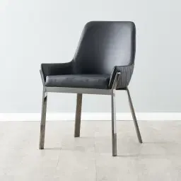 Arya II Carbon Black Vegan Leather Dining Chair - Black Nickel Metal Legs