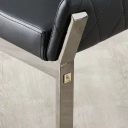 Arya II Carbon Black Vegan Leather Dining Chair - Black Nickel Metal Legs