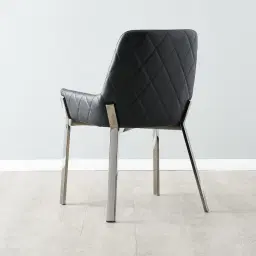 Arya II Carbon Black Vegan Leather Dining Chair - Black Nickel Metal Legs