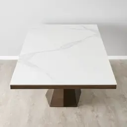 Vania White Sintered Stone Dining Table - Brushed Bronze Legs