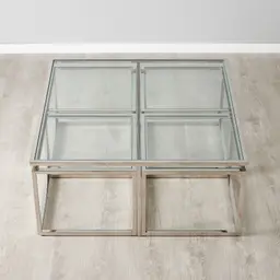 Vernon Polished Silver Stainless Steel Square Coffee Table