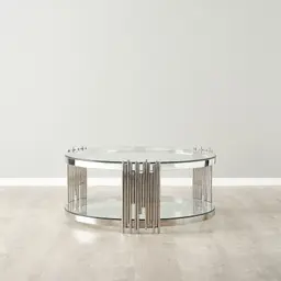 Lindsay Polished Stainless Steel Round Coffee Table - Clear Glass Top