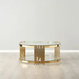 Lindsay Polished Gold Stainless Steel Round Coffee Table - Clear Glass Top