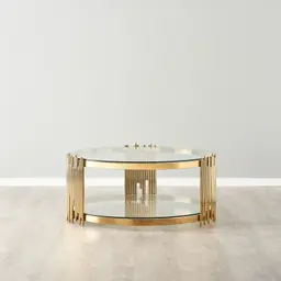 Lindsay Polished Gold Stainless Steel Round Coffee Table - Clear Glass Top