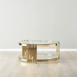 Lindsay Polished Gold Stainless Steel Round Coffee Table - Clear Glass Top
