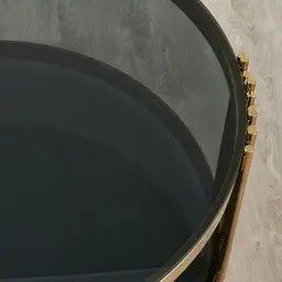 Lindsay Polished Gold Stainless Steel Round Coffee Table - Smoke Glass Top