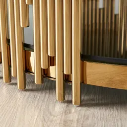 Lindsay Polished Gold Stainless Steel Round Coffee Table - Smoke Glass Top