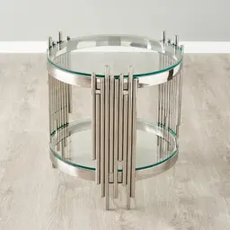 Lindsay Polished Stainless Steel Round Side Table - Clear Glass Top