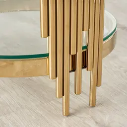 Lindsay Polished Gold Stainless Steel Round Side Table - Clear Glass Top
