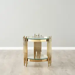 Lindsay Polished Gold Stainless Steel Round Side Table - Clear Glass Top
