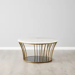 Oracle Natural White Marble Coffee Table - Brushed Bronze Base