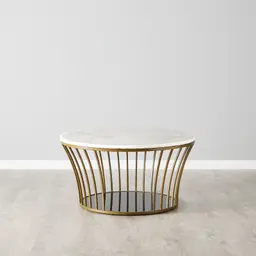 Oracle Natural White Marble Coffee Table - Brushed Bronze Base