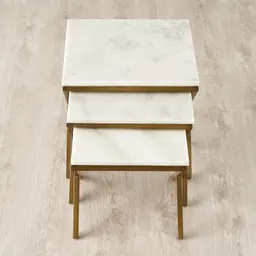 Belle Natural White Marble Nested Side Tables - Brushed Bronze Legs
