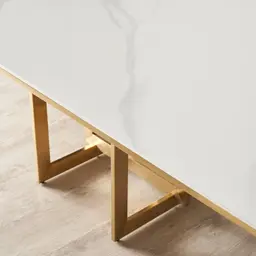 Maia White Sintered Stone Dining Table - Gold Stainless Steel Legs