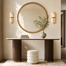 Megan Beige Velvet 40cm Round Ottoman