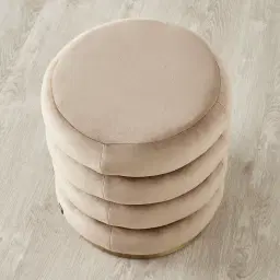 Megan Beige Velvet 40cm Round Ottoman