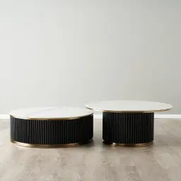 Archie Black Low Coffee Table with White Sintered Stone Top - 100x35cm