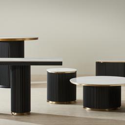 Archie Black Round Side Table with White Sintered Stone Top