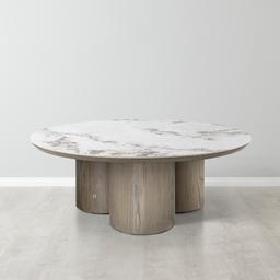 Terzetto Pandora Brown Sintered Stone Round Coffee Table - Medium Brown Wooden Legs