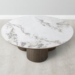 Terzetto Pandora Brown Sintered Stone Round Coffee Table - Medium Brown Wooden Legs