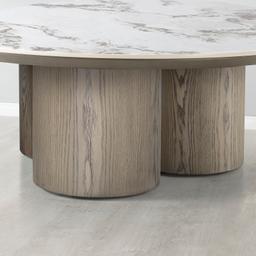 Terzetto Pandora Brown Sintered Stone Round Coffee Table - Medium Brown Wooden Legs