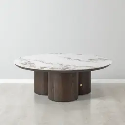 Terzetto Pandora Brown Sintered Stone Round Coffee Table - Dark Brown Wooden Legs