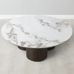 Terzetto Pandora Brown Sintered Stone Round Coffee Table - Dark Brown Wooden Legs