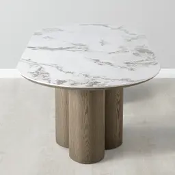 Terzetto Pandora Brown Sintered Stone Curved Dining Table- Medium Brown Wooden Legs