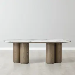 Terzetto Pandora Brown Sintered Stone Curved Dining Table- Medium Brown Wooden Legs