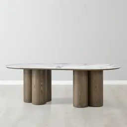 Terzetto Pandora Brown Sintered Stone Curved Dining Table- Medium Brown Wooden Legs