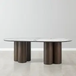 Terzetto Pandora Brown Sintered Stone Curved Dining Table - Dark Brown Wooden Legs
