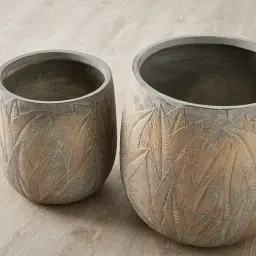 Aavah Brass Washed Fibre Clay Planter - Set of 2