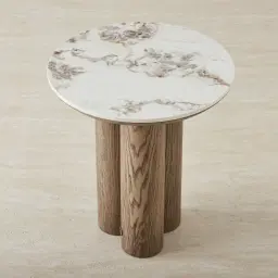 Terzetto Pandora Brown Sintered Stone Round Side Table - Medium Brown Wooden Legs