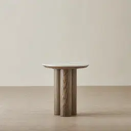 Terzetto Pandora Brown Sintered Stone Round Side Table - Medium Brown Wooden Legs