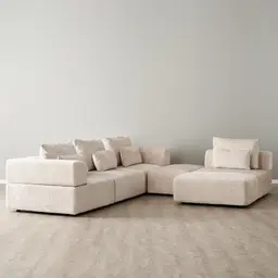 Riviera II Powder White Chenille Fabric Modular Sofa