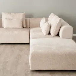 Riviera II Powder White Chenille Fabric Modular Sofa