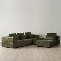 Riviera II Green Chenille Fabric Modular Sofa