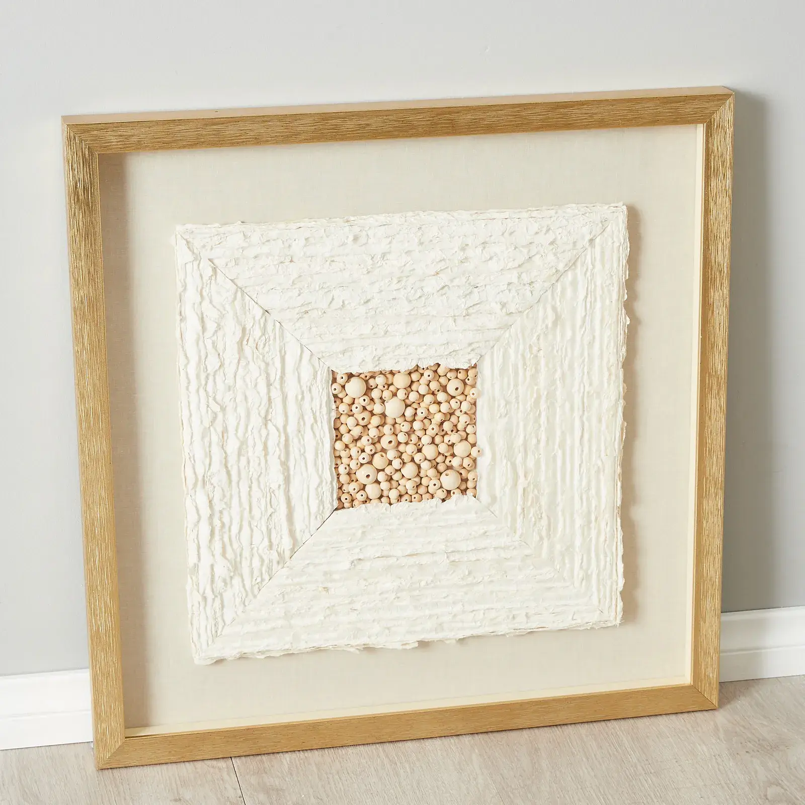 Paper Pulp And Wooden Bead Shadow Box with Golden Frame