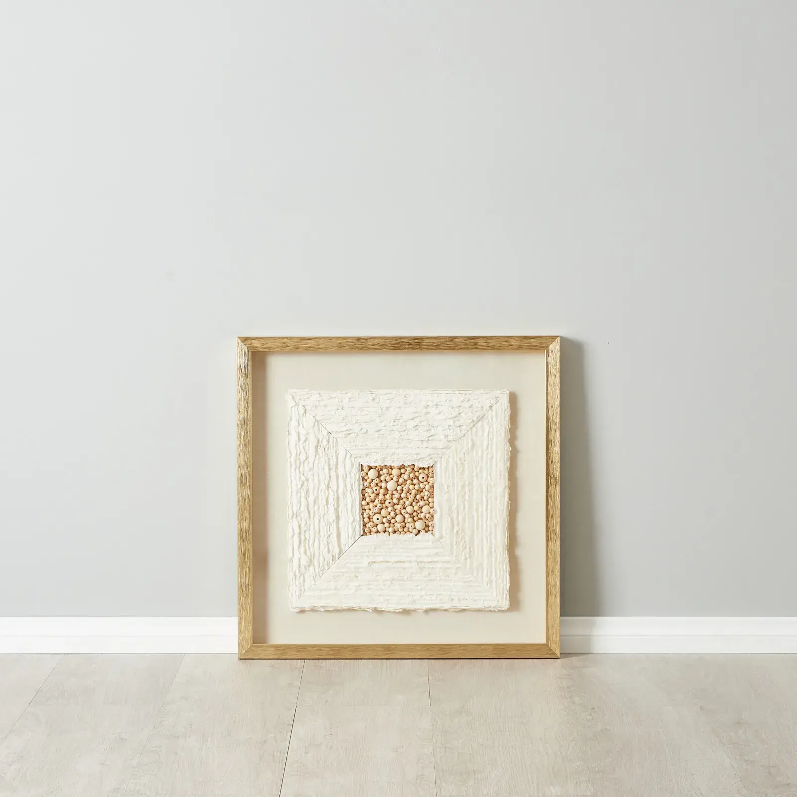 Paper Pulp And Wooden Bead Shadow Box with Golden Frame