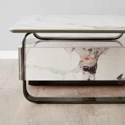 Marbella 2-Layered Cold Calacatta White Sintered Stone Coffee Table - Black Nickel Frame