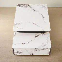 Marbella 2-Layered Cold Calacatta White Sintered Stone Coffee Table - Black Nickel Frame