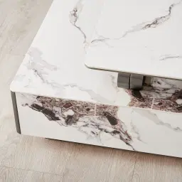 Marbella 2-Layered Cold Calacatta White Sintered Stone Coffee Table - Black Nickel Frame