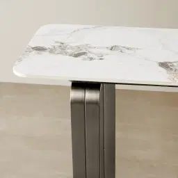 Marbella Cold Calacatta White Sintered Stone Console Table - Black Nickel Frame