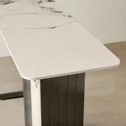 Marbella Cold Calacatta White Sintered Stone Console Table - Black Nickel Frame