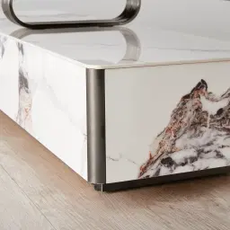 Marbella Cold Calacatta White Sintered Stone Entertainment Unit - Black Nickel Frame
