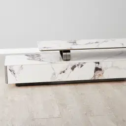 Marbella Cold Calacatta White Sintered Stone Entertainment Unit - Black Nickel Frame