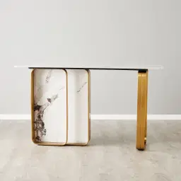 Marbella II Cold Calacatta White Sintered Stone Console Table - Brushed Gold Frame