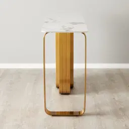 Marbella II Cold Calacatta White Sintered Stone Console Table - Brushed Gold Frame